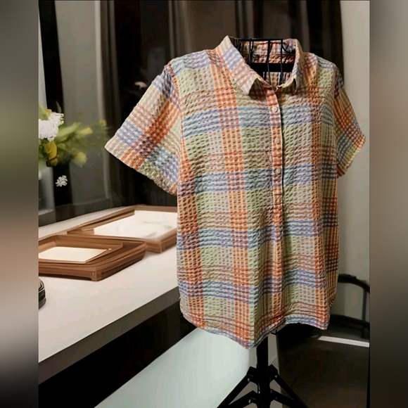 LL Bean Pastel Textured Button-Up Cotton Festive Top XL - Picture 14 of 14